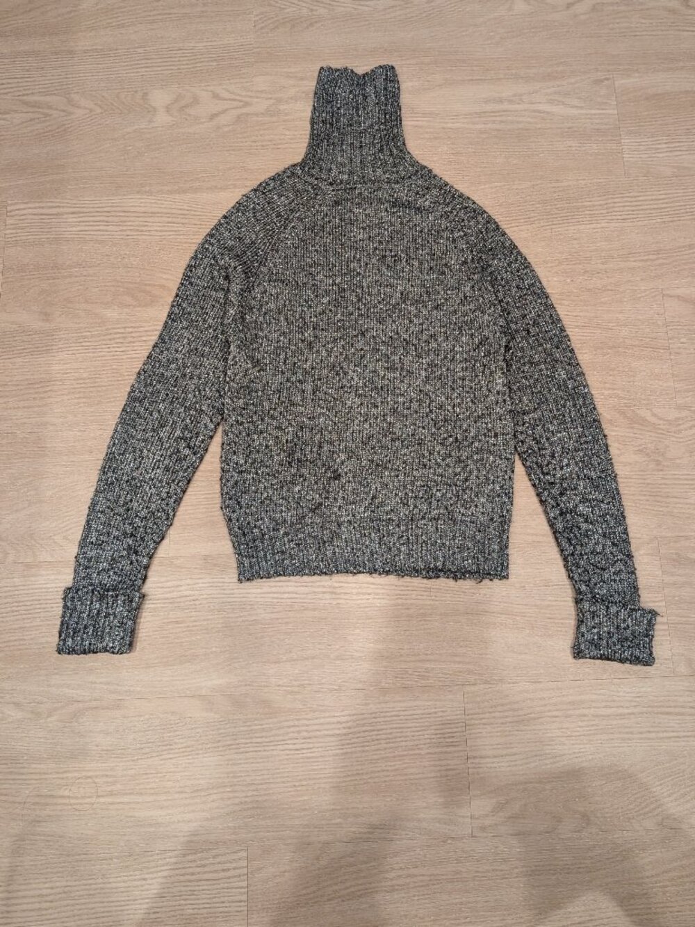By Anthropologie Metallic Chunky Knit Turtleneck Sweater Grey Womens XS Y2K